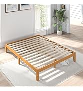 Sweetcrispy Solid Wood Bed Frame, Queen Size Bed Base with Wood Slat Support, Sturdy, Stylish & N...