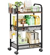 HapiRm 3 Tier Rolling Cart - Metal Utility Cart with Locking Wheels | Rolling Storage Cart Organi...