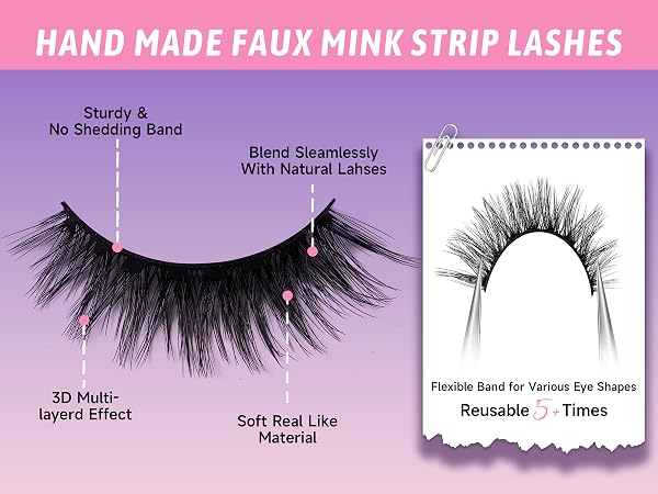reusable false eyelashes 3D fluffy eye lashes strips