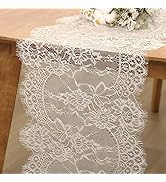 LuoluoHouse Lace Table Runners Farmhouse Chic Runner 14x120 Inch Rustic Wedding Ivory Lace Fabric...