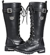 GARGOYLE BELLS Ladies Motorcycle Riding Boots with Zipper On Side, Black Knee High Laced Boots wi...