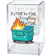 Gkodw Everything is Fine Acrylic Cosmetic Organizer Pen Holder, Funny Acrylic Desk Holder Cup for...