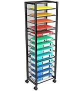 Simple Trending 14 Tier Rolling File Cart, Desk File Organizer with Sliding Trays and Wetal Mesh ...