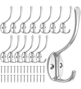 Homanu 14 Pack Coat Hooks Wall Mounted with 28 Screws, Heavy Duty Silver Towel Hooks Metal Double...