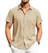 Alimens & Gentle Mens Linen Shirts Short Sleeve Button Down Shirts Wrinkle Free Casual Vacation B...