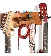 SNIGJAT Guitar Wall Mount with 2 Rotatable Hook, Wood Guitar Hanger with Shelf & Pick Holder, Gui...