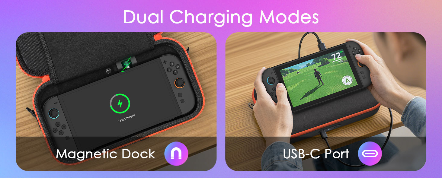 Nintendo switch 2 charging travel case carrying battery charger wireless cordless bag