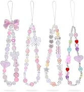 Xyulaan Pink Beaded Phone Wrist Straps, Cute Y2K Phone Charms Camera Charm Strap, Lanyard Keychai...