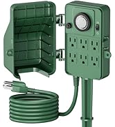 BN-LINK Outdoor Power Stake Timer Waterproof, 24-Hour Mechanical Timer with 6 Grounded Outlets, 6...