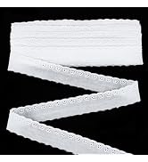 FINGERINSPIRE 15 Yards Cotton Eyelet Lace Trim 1 inch Wide White Cotton Lace Ribbon Wavy Edge Flo...