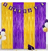 2 Pack Graduation Backdrop, 3.28 FT x 7.05 FT Grad Party Decorations 2025, Purple Gold Backdrop F...