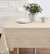 Newbridge Taupe Moire Wavy Solid Color Print Heavy Weight Vinyl Flannel Backed Tablecloth, Indoor...