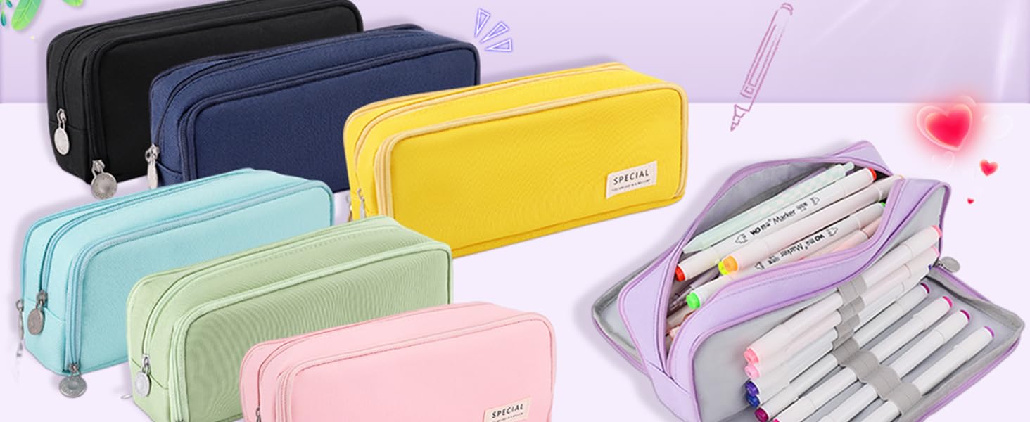 Large Pencil Case 3 Compartments Pouch Big Capacity for Kids Teen Girls Boys Student School Supplies