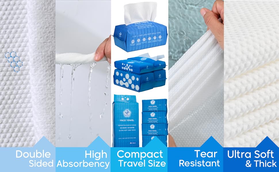 Face Towels, Soft, Thick, Durable Towelettes, Makeup Remover, Facial Cleansing Wipes, Dry Washcloths