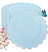 LIYH 100 Pcs Blue Plastic Plates - 7.5 Inch Scalloped Edges Disposable Dessert/Salad Plate- Blue ...