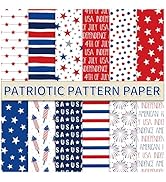 Whaline 60 Sheets Patriotic Pattern Paper Star Stripe Firework Scrapbook Specialty Paper Double S...
