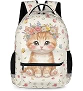 KOYI Kitten Backpack for Girls, 16.9 Inch Cute Floral Cat School Bag with Reflective Design, Soft...