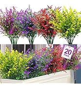 20 Bundles Artificial Lavender Flowers for Outdoors Summer Decor, UV Resistant Fake Flowers Plast...