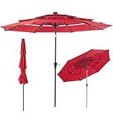 NEWBULIG 10ft Solar Patio Umbrella with 32 LED Lights, Table Market Umbrella with Tilt Adjustment...