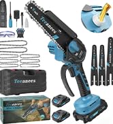 TEEANEES Mini Chainsaw Cordless 8 Inch,Portable Electric Chain Saw with 2 4000mAh Battery 8 Chain...