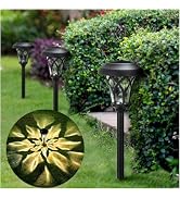 BEAU JARDIN Solar Pathway Lights 8 Pack, Outdoor Bright Warm White Metal Solar Landscape Lights W...
