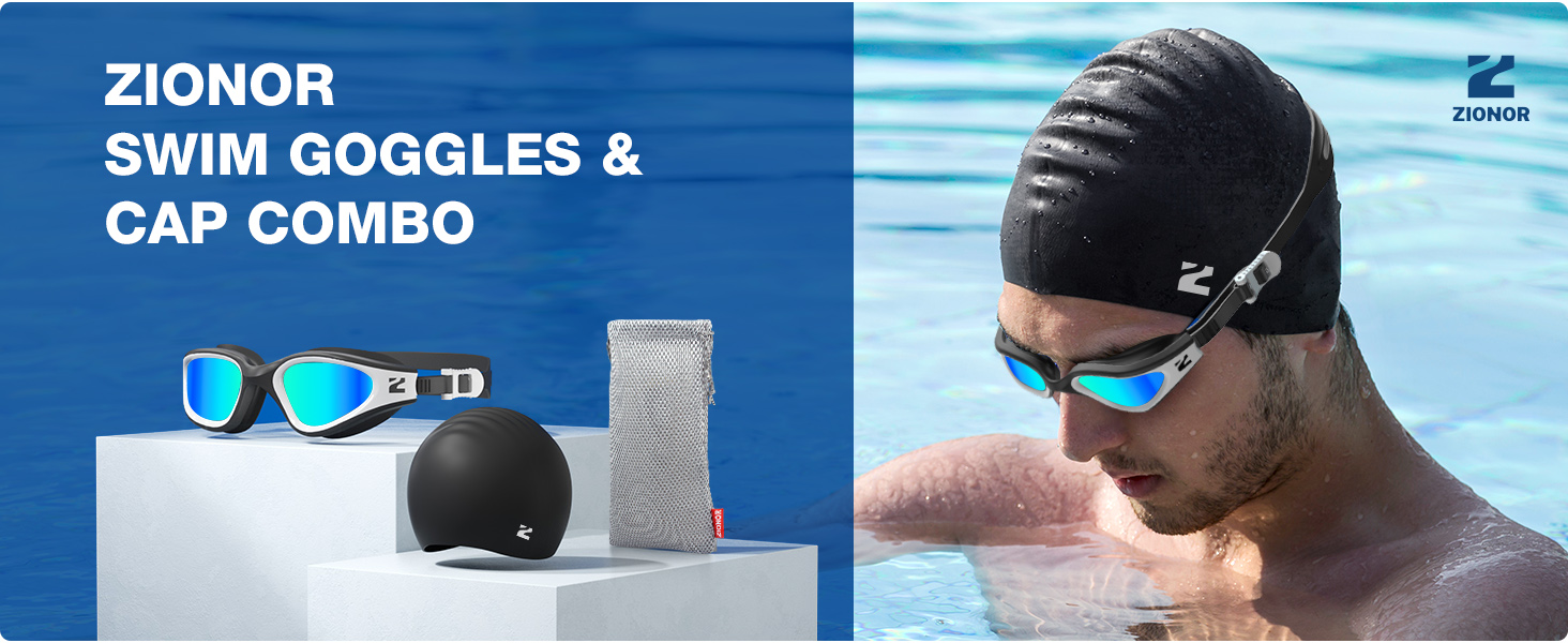 Zionor Swim Goggles and Swim Cap Combo