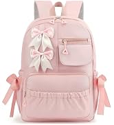 RTGNEI Girls Elementary School Backpack with Bows for Kids Kawaii Coquette Bookbag