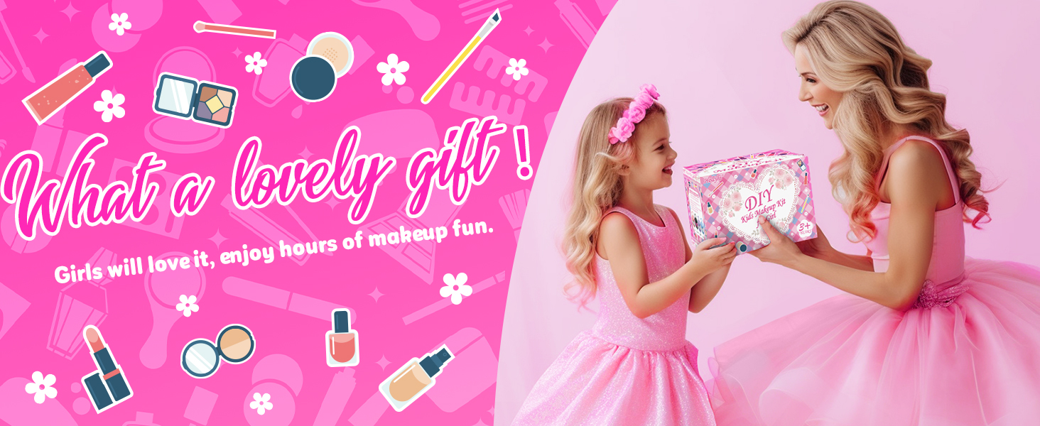 Kids Makeup Kit for Girl, Princess Toys Kids Makeup Sets Gifts for 3 4 5 6 7 8 9 10 11 12 Year Old