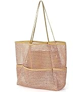 Etercycle Large Mesh Beach Tote Bag for Women, Mesh beach bag with multiple pockets for Family Tr...
