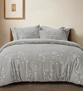 PHF Stone-Washed Cotton Comforter Set King Size 104"x90", Floral Jacquard Comforter-100% Cotton C...