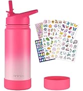 mininoo Kids Water Bottle for School, 16oz Stainless Steel Insulated Water Bottle Kids with Straw...