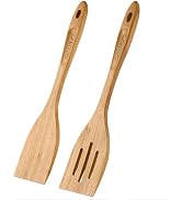 GEEKHOM Bamboo Spatulas for Nonstick Cookware, 13 Inch Wooden Kitchen Utensils, 2 Pack Wooden Spa...