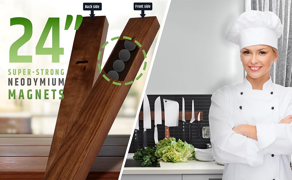 24 inch walnut wood magnetic knife holder