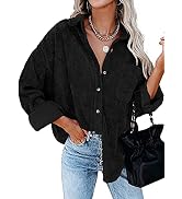 ANGGREK Womens Corduroy Shirt Oversized Button Down Blouse Long Sleeve Shacket Lapel Collar Shirt...