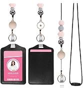 HAUTOCO ID Badge Holder with Retractable Lanyards and Keyring, PU Leather Badge Holder with Safet...