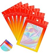 Funfery 100 Pack Gradient Holographic Bags,Resealable Mylar Bags with Ziplock,Clear Window Small ...