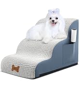 POCBLUE Dog Stairs for Small Dogs, Wide Pet Step with Removable Cover, No Assembly High Density F...