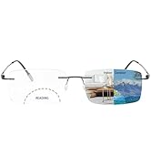 Photochromic Bifocal Reading Glasses Titanium Frameless Men's Reading Glasses UV400 Anti-blue Lig...