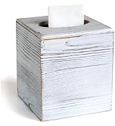 KALEKAIL Wood Tissue Box Cover Square, Rustic White Tissue Box Cover, Decorative Cube Facial Wood...