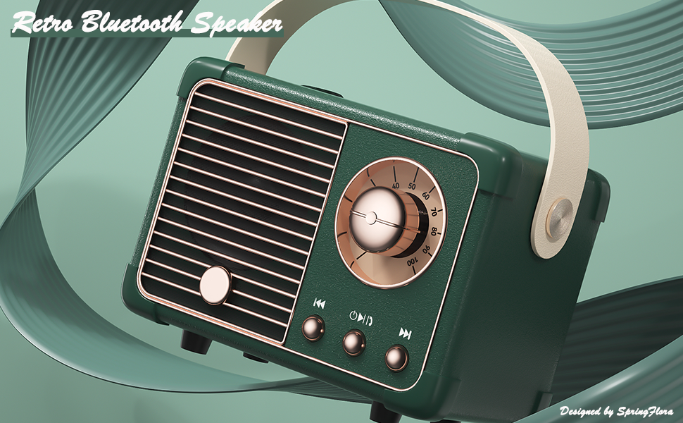 Retro Vintage Bluetooth Speaker with Built-in Mic Green 2
