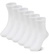 BONANGEL Kids Athletic Socks, 6 Pairs Boys Girls White Cotton Crew Sock | Running School Uniform ...