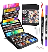 TOSHARE Art Markers Pens Dual Tip Coloring Markers Set with Brush & Fine Nib for Adult Coloring B...