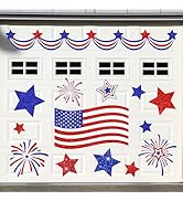 Whaline 24Pcs Patriotic Garage Door Magnets Red Blue Star American Flag Fireworks Magnetic Refrig...