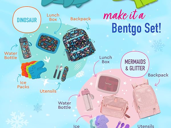bentgo kids ice pack bundle with bentgo kids backpack lunch bag and lunch box bentgo kids prints