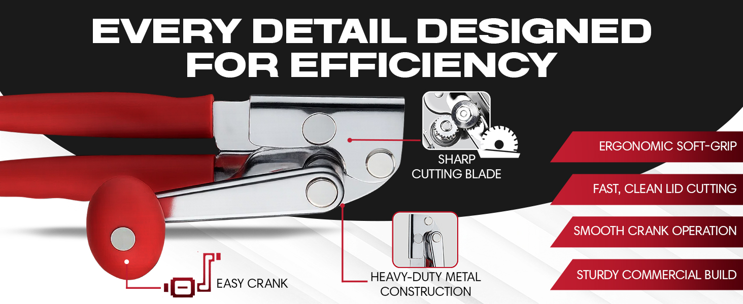 Can Opener Heavy Duty - Manual Hand Crank for Large Cans with Anti-Slip Grip - Stainless Steel