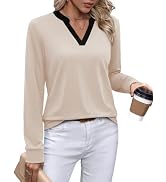WIHOLL V Neck Business Casual Tops Fall Trendy Long Sleeve Shirts S-2XL | V Neck,Work Tops,Profes...