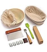 RORECAY Bread Banneton Proofing Basket Set of 2, 9 Inch Round & 10 Inch Oval Cane Sourdough Baske...