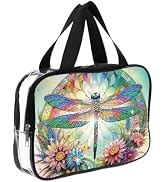 DIY diamond painting makeup bag kit, dragonfly pattern sequined makeup storage bag with zipper, p...