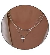 CAROVO Cross Necklace for Women,14K Gold/Silver Plated Sideways Cross Necklace Dainty Simple Cros...