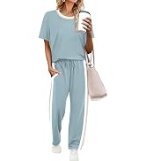 WIHOLL 2 Piece Lounge Sets for Women Matching Set Summer Outfits Short Sleeve Tops Wide Leg Pants...